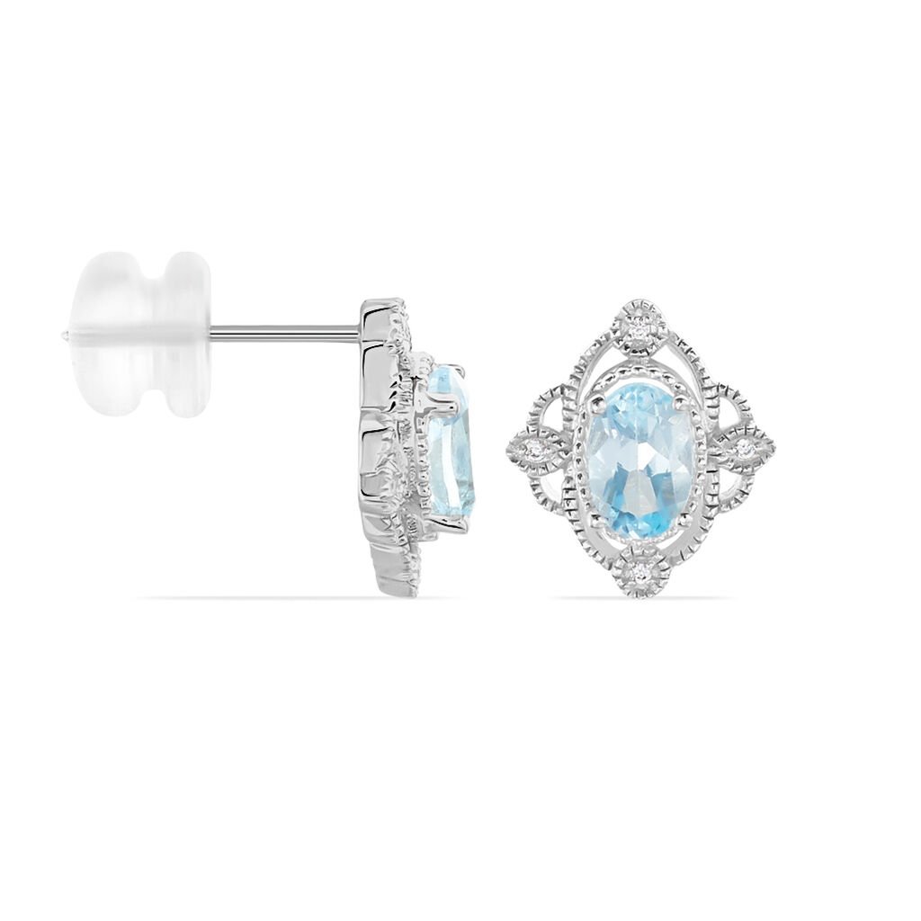 Boucles D'oreilles Puces Amance Or Blanc Topaze Et Oxyde De Zirconium - Clous d'oreilles Femme | Histoire d&rsquo;Or