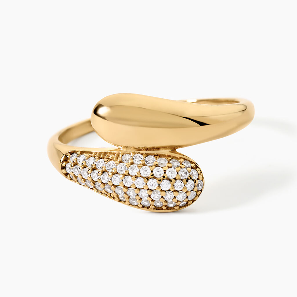 Bague Sunset Riviera Argent Dor&eacute; A L'Or 750/1000 Oxyde De Zirconium - Bagues solitaires Femme | Histoire d&rsquo;Or