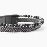 Bracelet Jourdan Cuir De Vache Gris H&eacute;matite Pierre De Lave - Bracelets Cuir Homme | Histoire d&rsquo;Or
