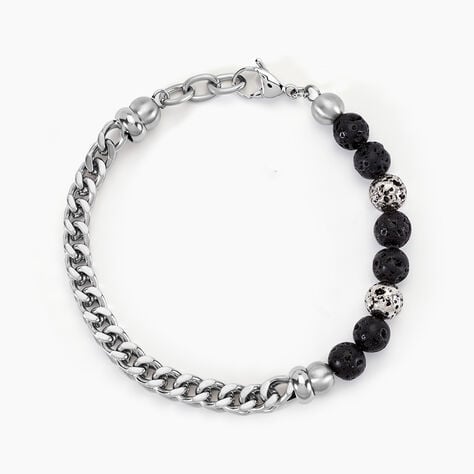 Bracelet Kiyo Acier Blanc Pierre De Lave - Bracelets Homme | Histoire d’Or