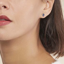 Boucles D'oreilles Puces Ovale Or Blanc Saphir - Clous d'oreilles Femme | Histoire d’Or