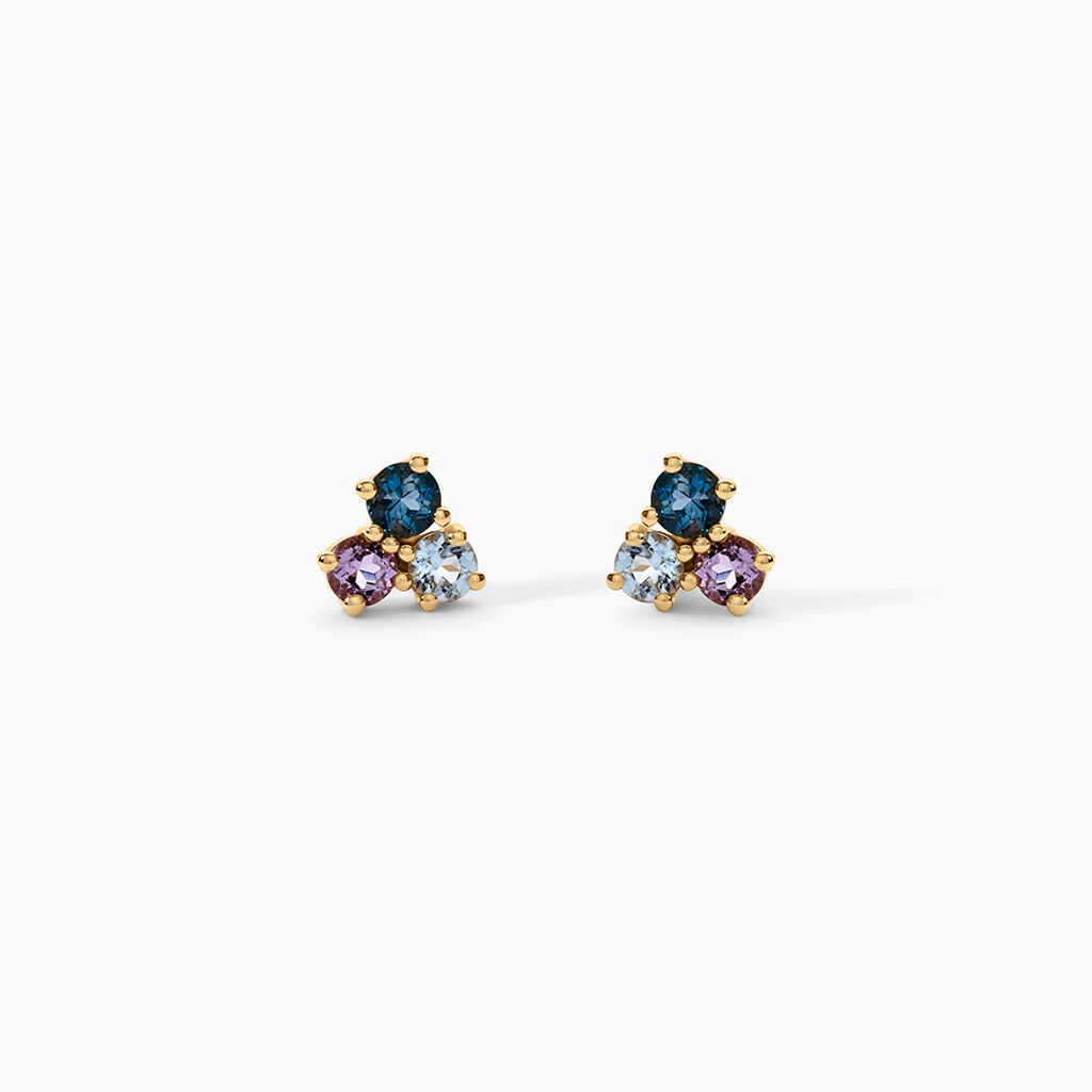 Boucles D'Oreilles Puces Joanne Argent Dor&eacute; A L'Or 750/1000 Topaze Am&eacute;thyste - Clous d'oreilles Femme | Histoire d&rsquo;Or