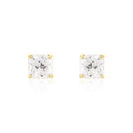 Boucles D'oreilles Puces Doreen Carre Or Jaune Oxyde De Zirconium - Clous d'oreilles Famille | Histoire d’Or
