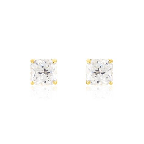 Boucles D'oreilles Puces Doreen Carre Or Jaune Oxyde De Zirconium - Clous d'oreilles Famille | Histoire d’Or