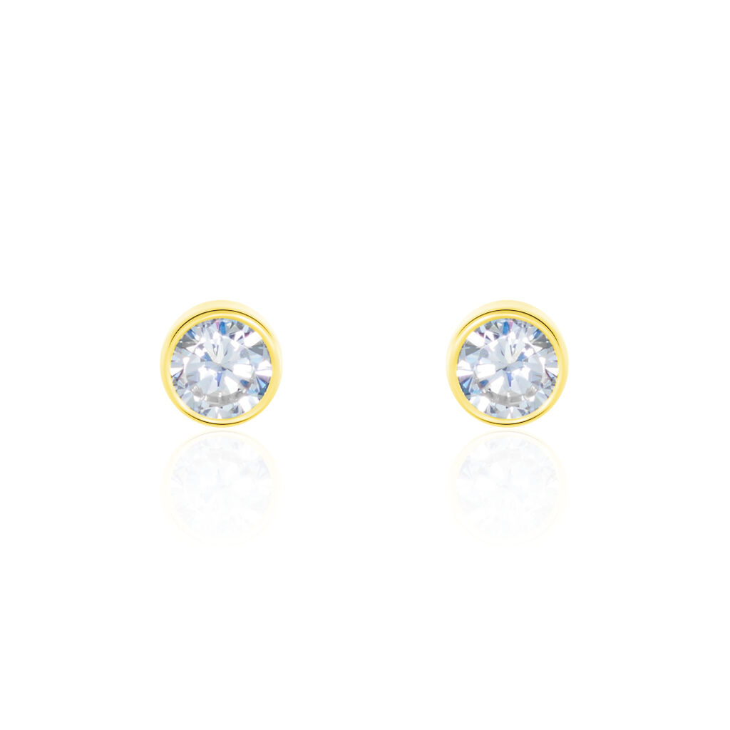 Boucles D'oreilles Puces Elda Serti Clos Or Jaune Oxyde De Zirconium - Clous d'oreilles Femme | Histoire d’Or