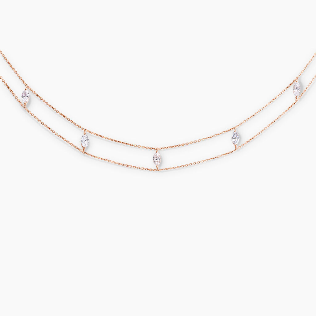 Collier Navette Argent Rose Oxyde De Zirconium - Ras de cou Femme | Histoire d’Or