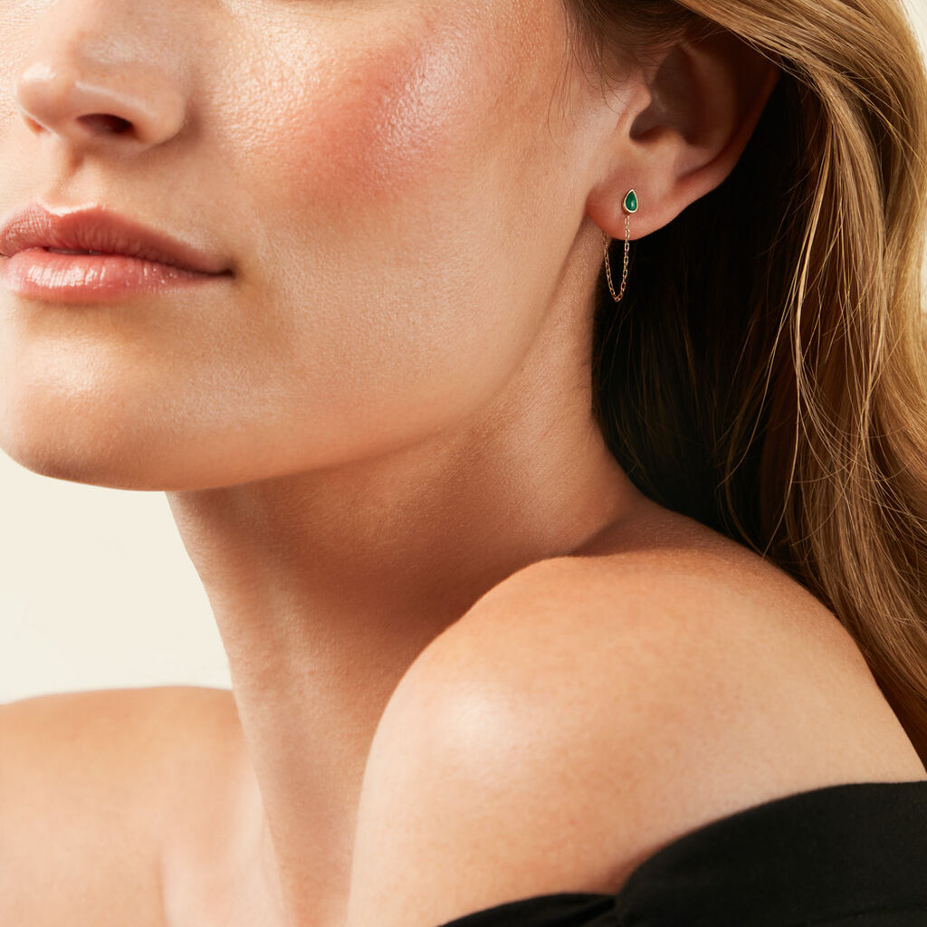 Boucles D'Oreilles Pendantes Ond&eacute;e Or Jaune Malachite - Boucles d'oreilles pendantes Femme | Histoire d&rsquo;Or