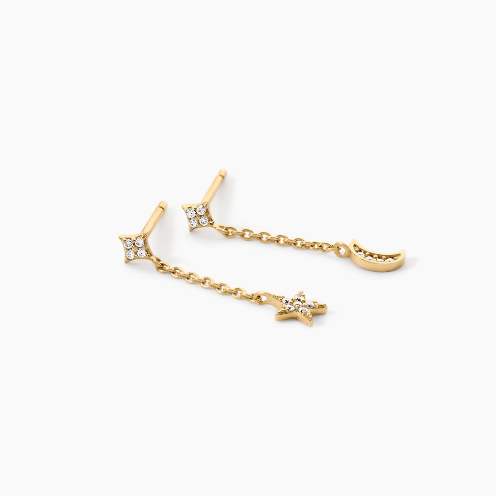 Boucles D'Oreilles Pendantes Stellar Argent Dor&eacute; A L'Or 750/1000 Oxyde De Zirconium - Boucles d'oreilles pendantes Femme | Histoire d&rsquo;Or