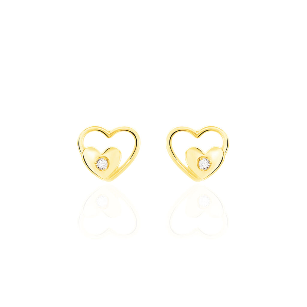 Boucles D'oreilles Puces Terentille Coeur Or Jaune Oxyde De Zirconium - Clous d'oreilles Enfant | Histoire d&rsquo;Or