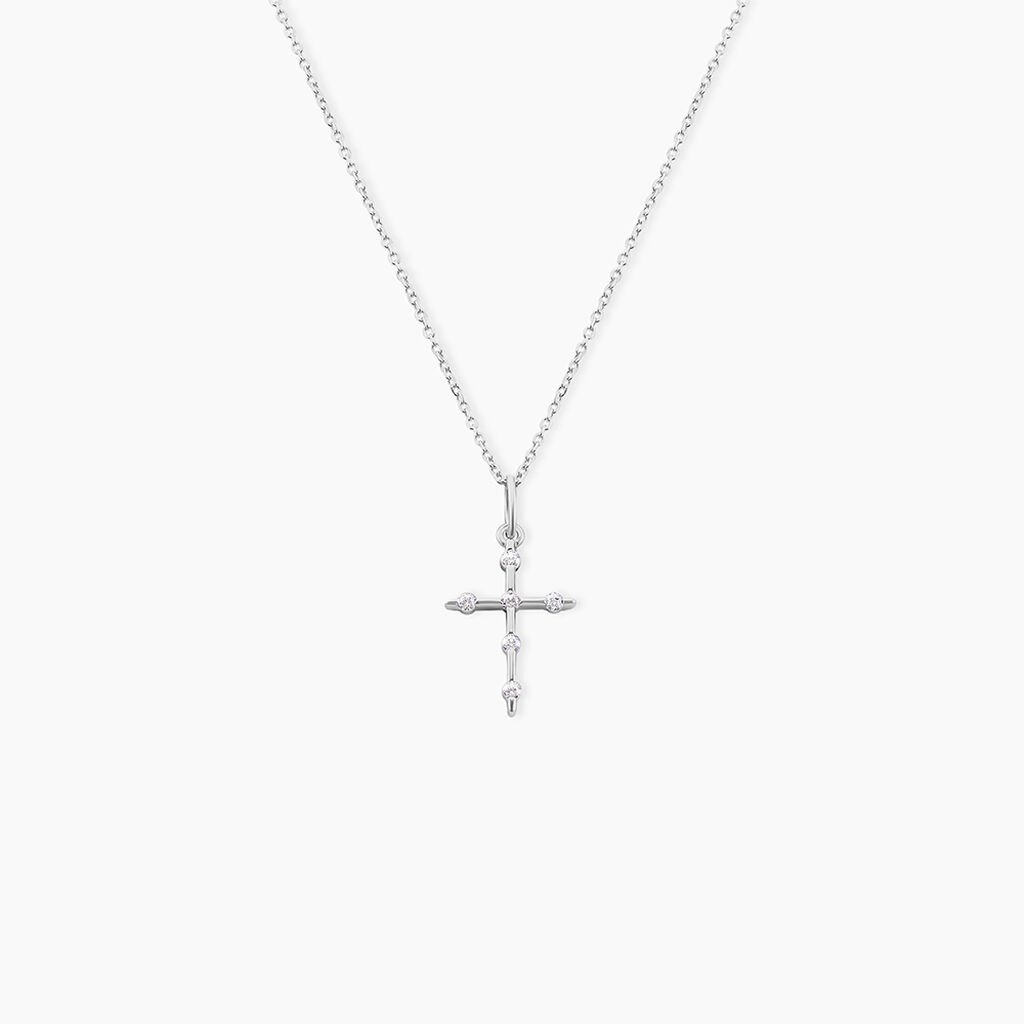 Pendentif Canice Croix Or Blanc Oxyde De Zirconium - Pendentifs Communion Famille | Histoire d’Or