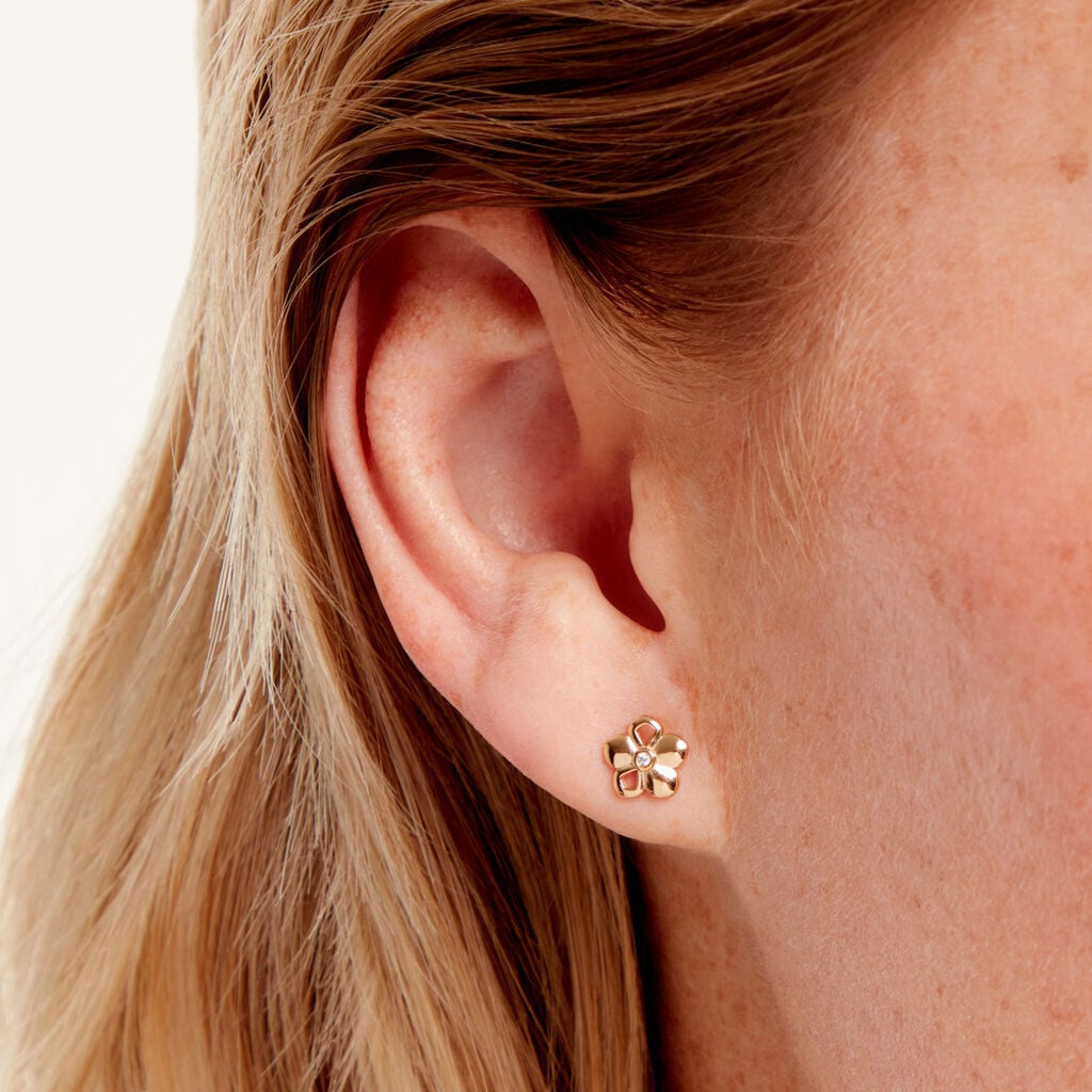 Boucles D'Oreilles Puces Alley Plaqu&eacute; Or Jaune Oxyde De Zirconium - Boucles d'oreilles fantaisie Femme | Histoire d&rsquo;Or