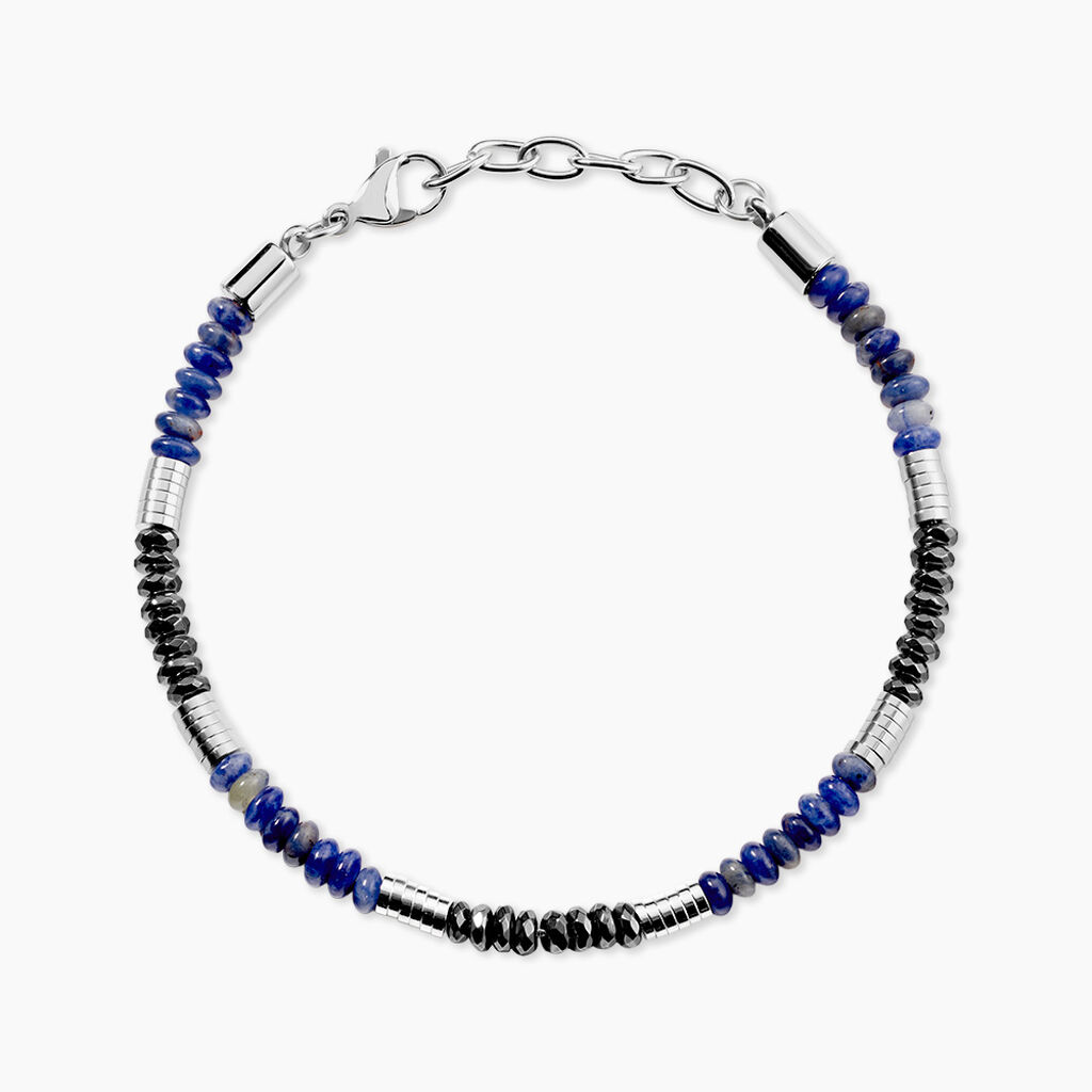 Bracelet Naturel Acier Blanc Sodalite H&eacute;matite - F&ecirc;te des p&egrave;res Homme | Histoire d&rsquo;Or