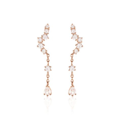 Boucles D'oreilles Pendantes Lir Argent Rose Oxyde De Zirconium - Boucles d'oreilles fantaisie Femme | Histoire d’Or