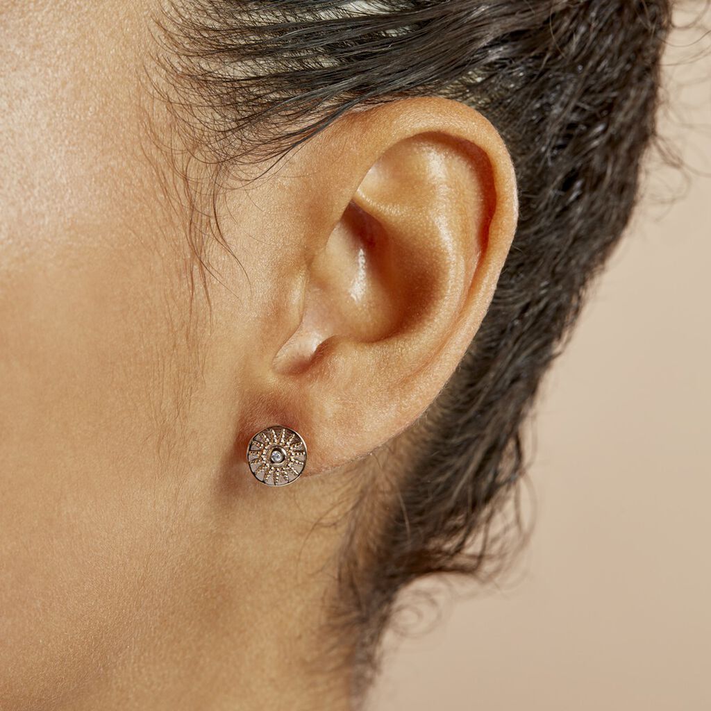 Boucles D'oreilles Puces Artea Plaqué Or Jaune Oxyde De Zirconium - Boucles d'oreilles fantaisie Femme | Histoire d’Or