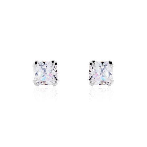 Boucles D'oreilles Puces Or Blanc Doreen Oxydes De Zirconium - Clous d'oreilles Famille | Histoire d’Or