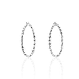 Créoles Abie Effet Torsade Lisse Et Diamante Argent Blanc - Boucles d'oreilles créoles Femme | Histoire d’Or