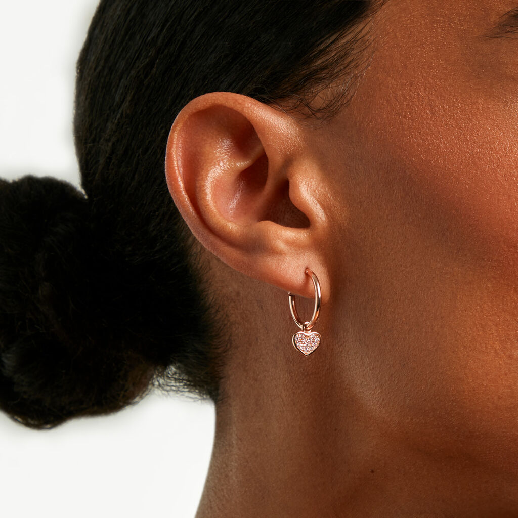 Cr&eacute;oles Petit Coeur Argent Rose Oxyde De Zirconium - Boucles d'oreilles cr&eacute;oles Femme | Histoire d&rsquo;Or