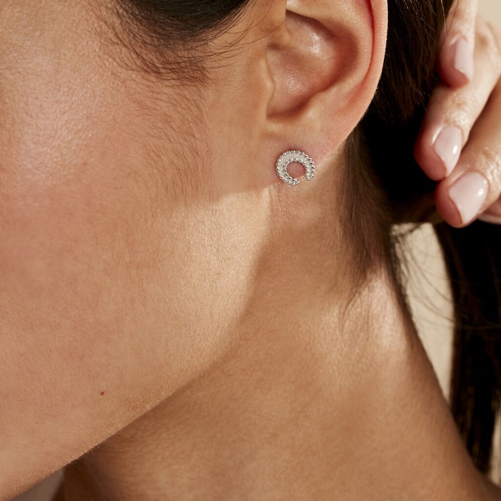 Boucles D'oreilles Puces Vaea Argent Blanc - Boucles d'oreilles fantaisie Femme | Histoire d’Or