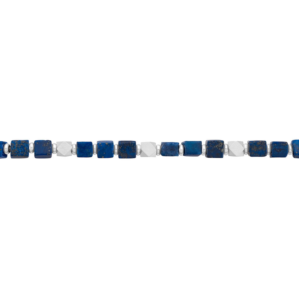 Bracelet Cusco Acier Blanc Lapis Lazuli - Bracelets cordon Homme | Histoire d’Or