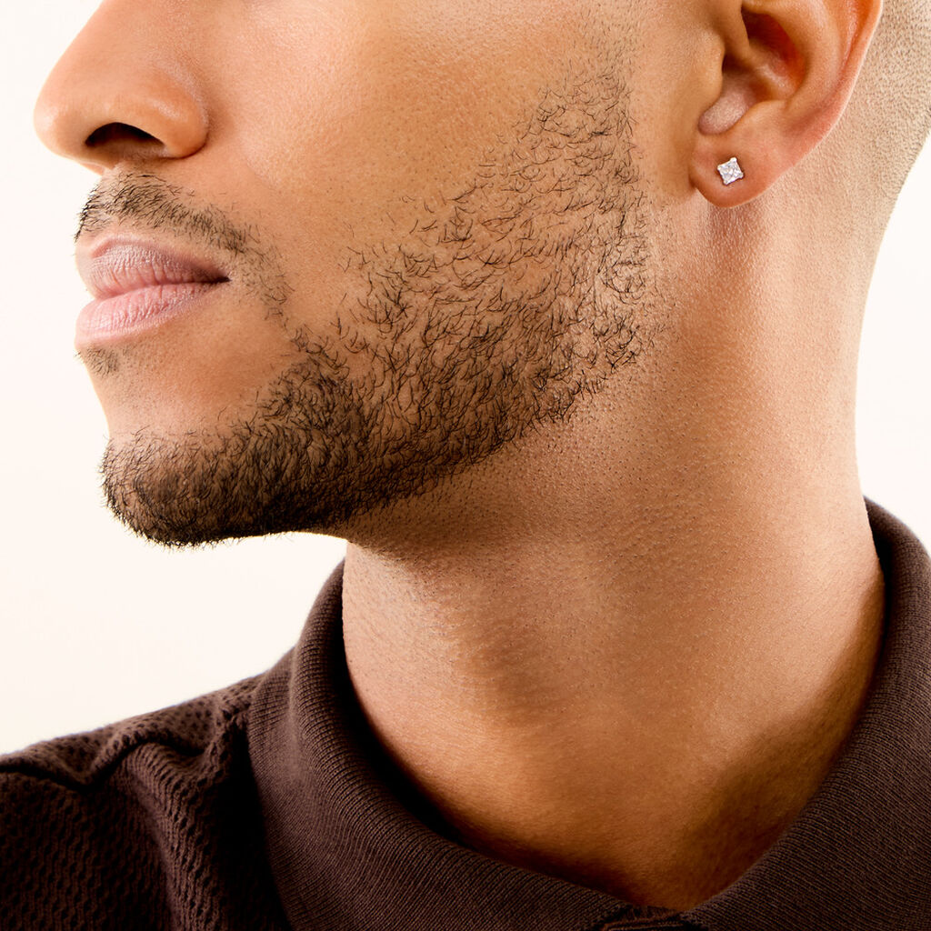 Boucles D'Oreilles Puces Iarfhlaith Or Blanc Oxyde De Zirconium - Boucles d'oreilles 18 carats Homme | Histoire d&rsquo;Or