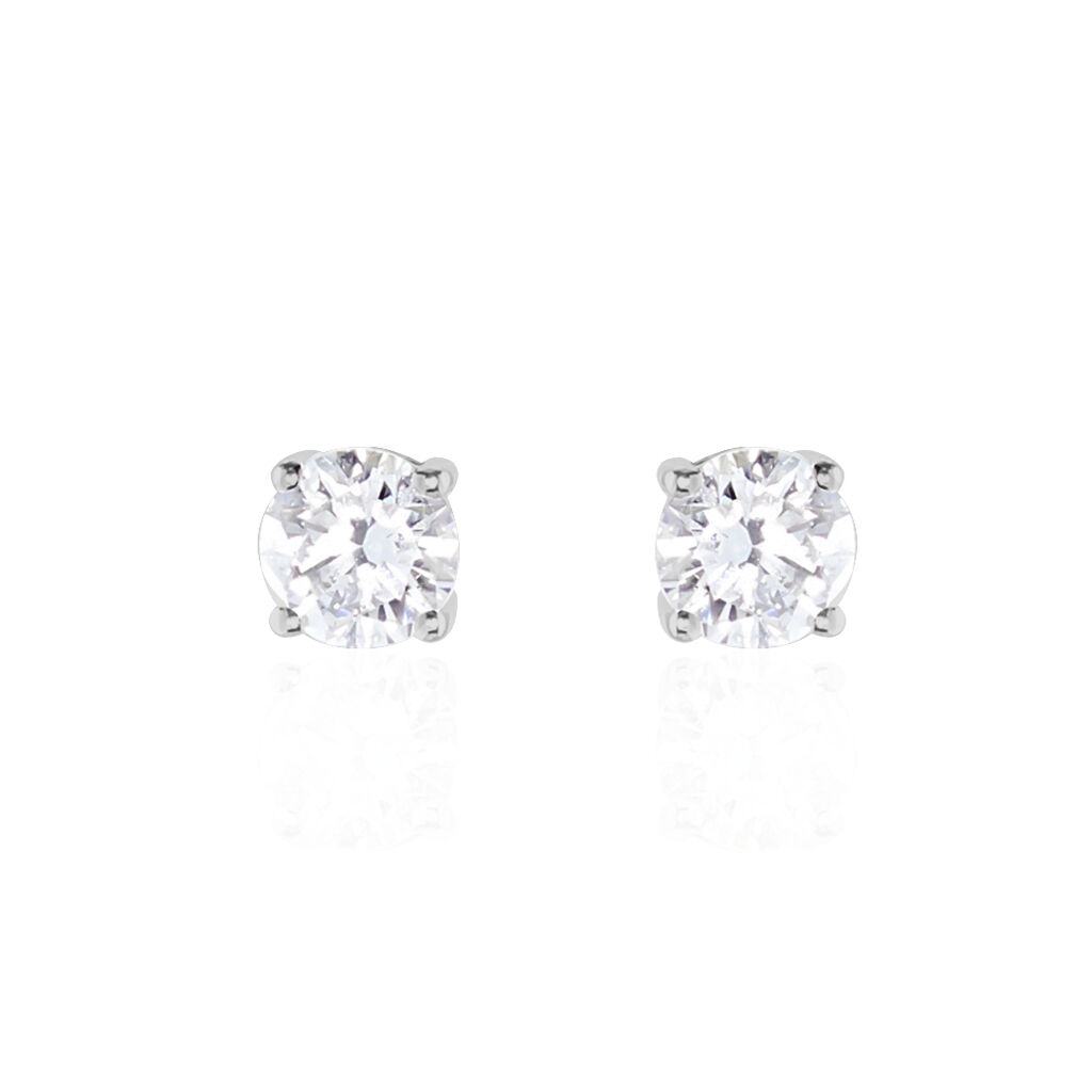 Boucles D'oreilles Puces 4 Griffes Or Blanc Diamant Synthetique - Clous d'oreilles Femme | Histoire d&rsquo;Or