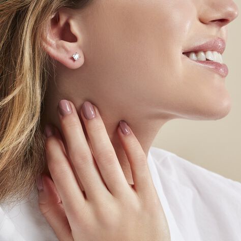 Boucles D'oreilles Puces Alys Argent Blanc Oxyde De Zirconium - Boucles d'oreilles fantaisie Femme | Histoire d’Or