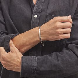 Bracelet Identite Acier Blanc Et Rose Et Ceramique Noire Arzelig - Bracelets fantaisie Homme | Histoire d’Or