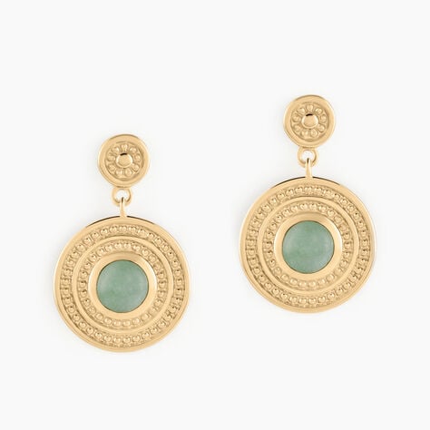 Boucles D'oreilles Pendantes Hugolin Plaqu&eacute; Or Aventurine - Boucles d'oreilles fantaisie Femme | Histoire d&rsquo;Or