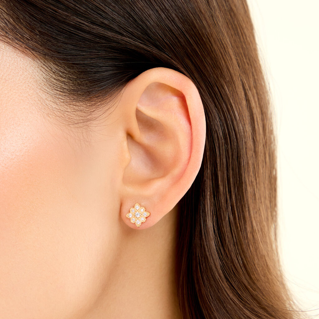 Boucles D'Oreilles Puces Dainty Plaqu&eacute; Or Jaune Oxyde De Zirconium - Boucles d'oreilles empierr&eacute;es Femme | Histoire d&rsquo;Or