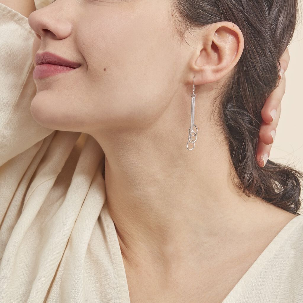 Boucles D'oreilles Pendantes Flat Argent Blanc - Boucles d'oreilles fantaisie Femme | Histoire d’Or