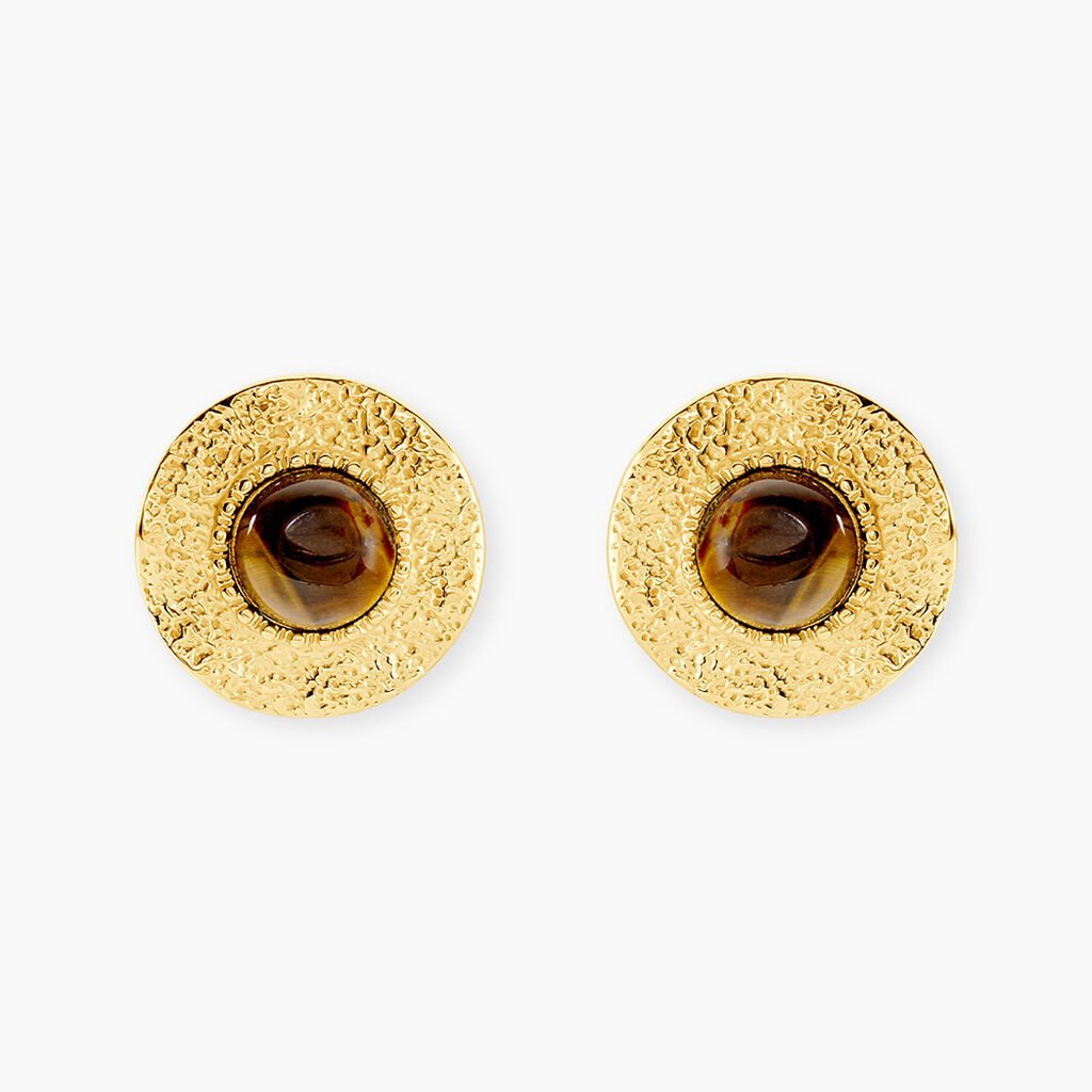 Boucles D'Oreilles Puces Avanie Acier Jaune Oeil De Tigre - Boucles d'oreilles fantaisie Femme | Histoire d&rsquo;Or