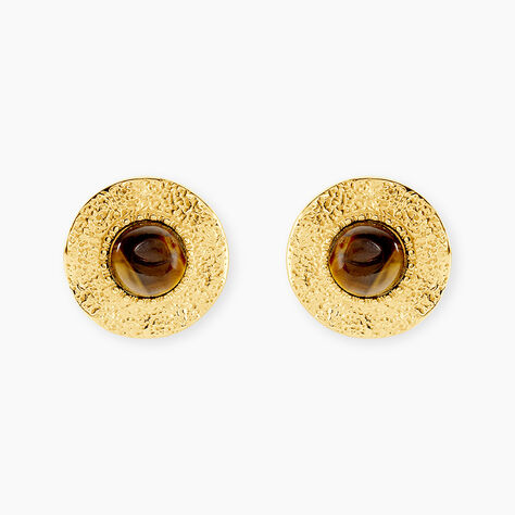 Boucles D'Oreilles Puces Avanie Acier Jaune Oeil De Tigre - Boucles d'oreilles fantaisie Femme | Histoire d&rsquo;Or
