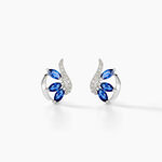 Boucles D'oreilles Puces Petale Or Blanc Saphir Et Diamant - Clous d'oreilles Femme | Histoire d&rsquo;Or