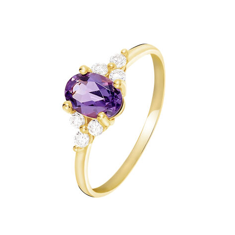 Bague Anaid Or Jaune Amethyste Et Oxyde De Zirconium - Bagues solitaires Femme | Histoire d&rsquo;Or