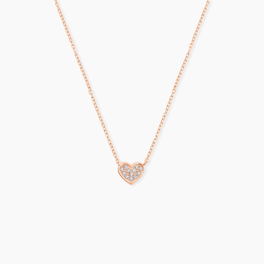 Collier Petit Coeur Argent Rose Oxyde De Zirconium - F&ecirc;te des m&egrave;res Femme | Histoire d&rsquo;Or