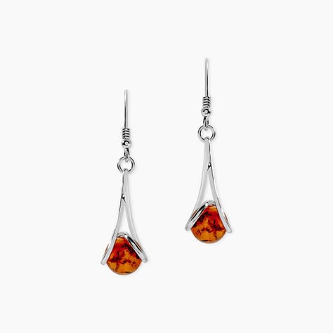 Boucles D'oreilles Pendantes Argent Blanc Simona Ambre - Boucles d'oreilles empierr&eacute;es Femme | Histoire d&rsquo;Or
