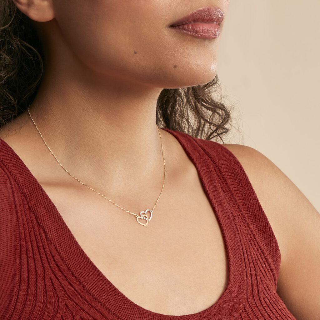 Collier Double Coeur Satines Or Bicolore - Colliers Coeur Femme | Histoire d’Or