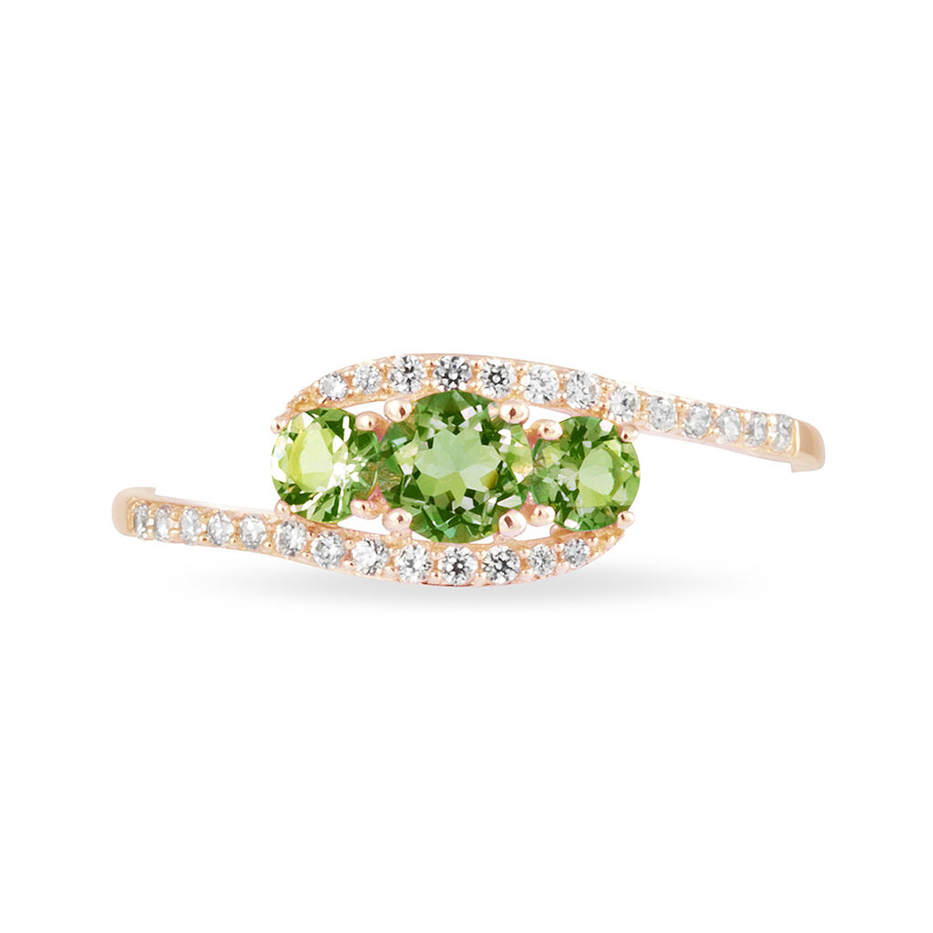 Bague Chloe Or Rose P&eacute;ridot Et Oxyde De Zirconium - Bagues solitaires Femme | Histoire d&rsquo;Or
