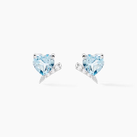 Boucles D'oreilles Puces Eva Or Blanc Topaze Et Oxyde De Zirconium - Clous d'oreilles Femme | Histoire d’Or