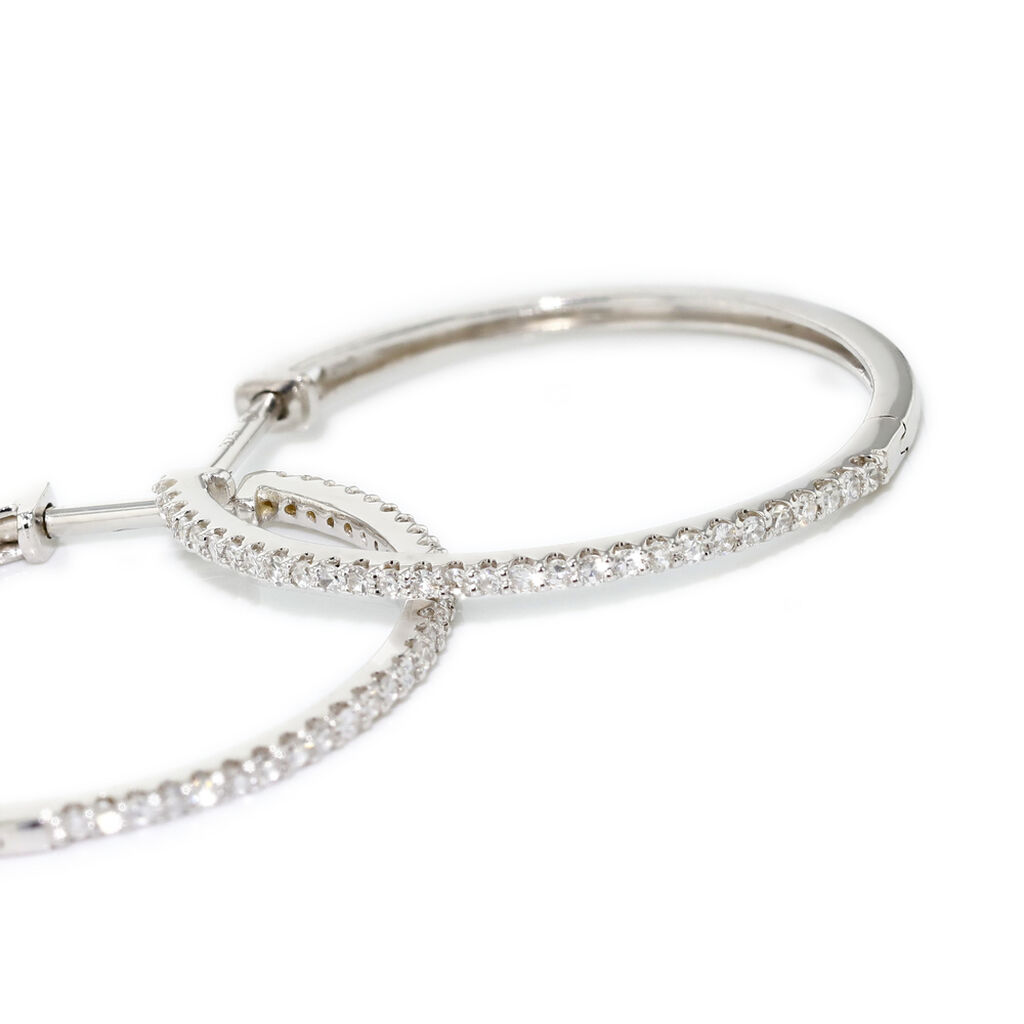 Créoles Aryanna Rondes Or Blanc Diamant - Boucles d'oreilles créoles Femme | Histoire d’Or