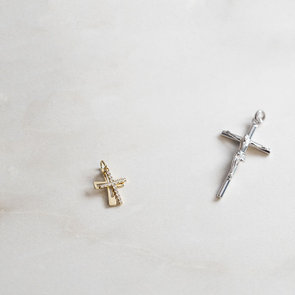 Pendentif Canice Croix Or Jaune Oxyde De Zirconium - Pendentifs Baptême Famille | Histoire d’Or