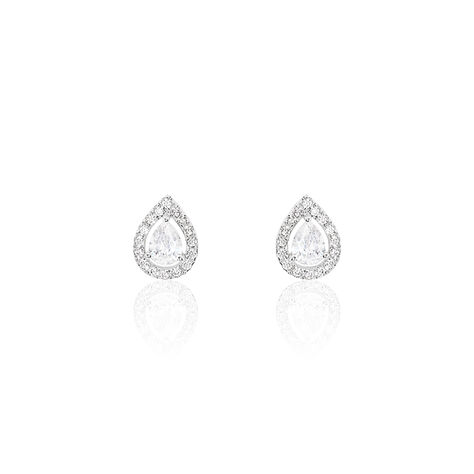 Boucles D'oreilles Puces Hildana Or Blanc Oxyde De Zirconium - Clous d'oreilles Femme | Histoire d’Or