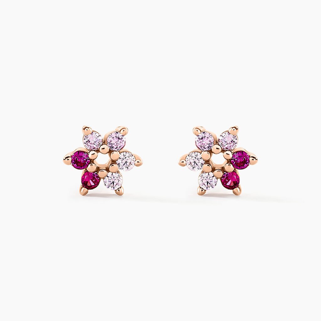 Boucles D'oreilles Puces Pavel Argent Rose Oxyde De Zirconium - Boucles d'oreilles fantaisie Femme | Histoire d&rsquo;Or