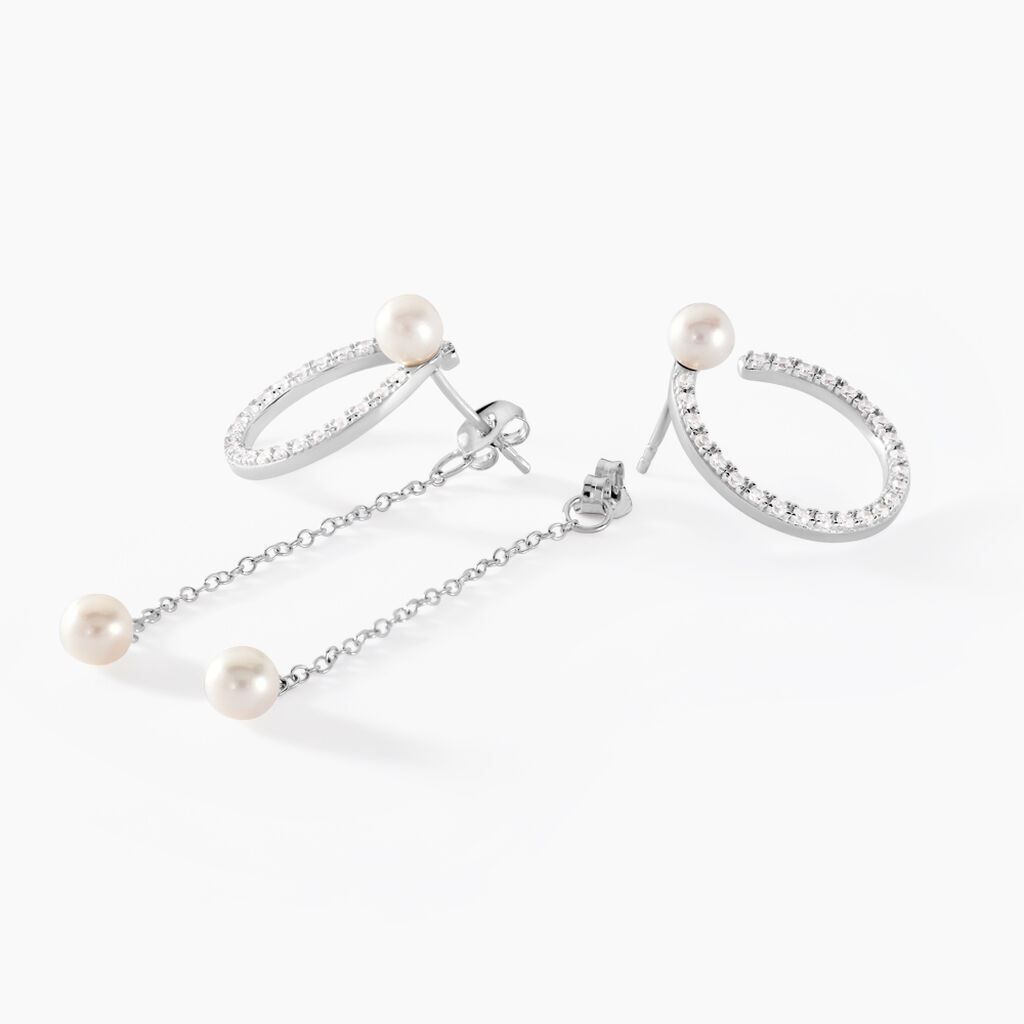 Boucles D'oreilles Pendantes Lua Argent Blanc Oxyde Perle - Boucles d'oreilles pendantes Femme | Histoire d&rsquo;Or