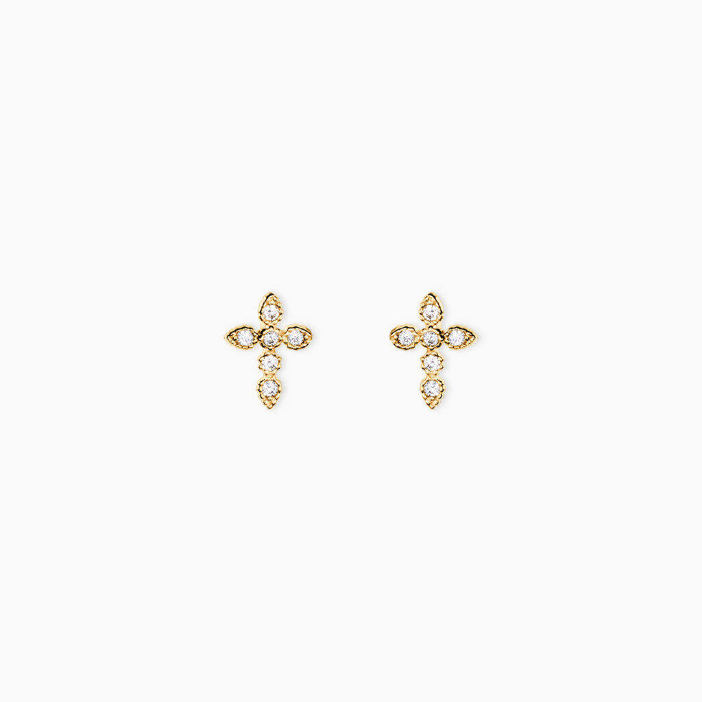 Boucles D'Oreilles Puces Edda Or Jaune Oxyde De Zirconium - Boucles d'oreilles empierr&eacute;es Femme | Histoire d&rsquo;Or