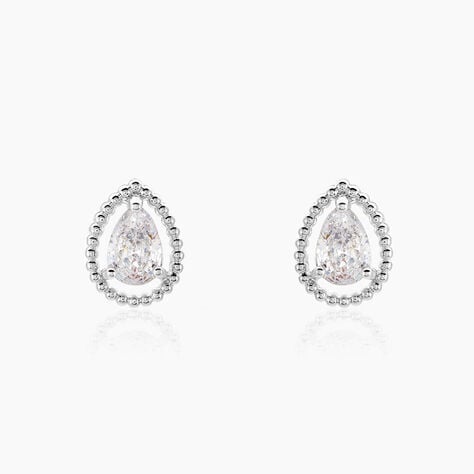 Boucles D'oreilles Puces Cyra Argent Blanc Oxyde De Zirconium - Boucles d'oreilles fantaisie Femme | Histoire d&rsquo;Or