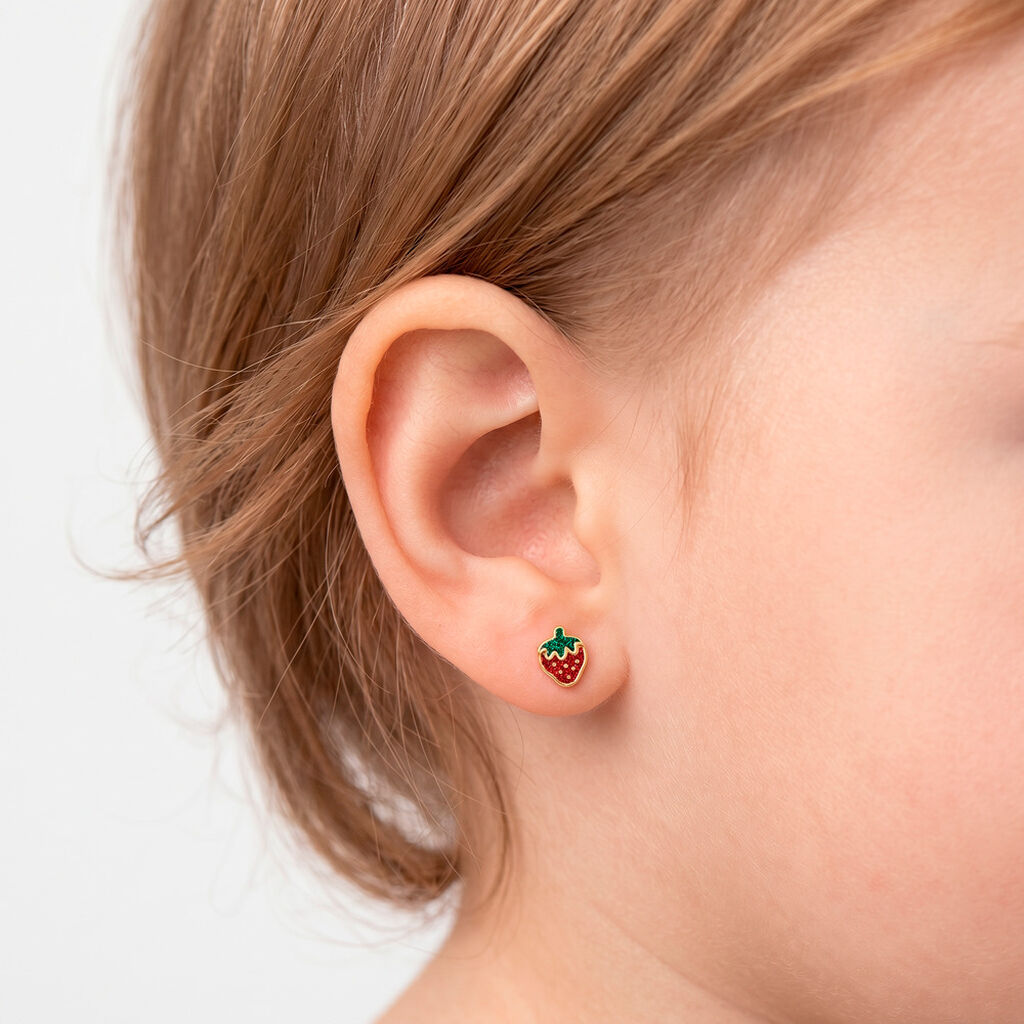 Boucles D'oreilles Puces Tharia Fraise Or Jaune - Clous d'oreilles Enfant | Histoire d&rsquo;Or