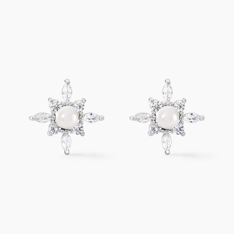 Boucles D'oreilles Puces Rhoda Argent Blanc Perle De Culture Oxyde - Boucles d'oreilles fantaisie Femme | Histoire d’Or