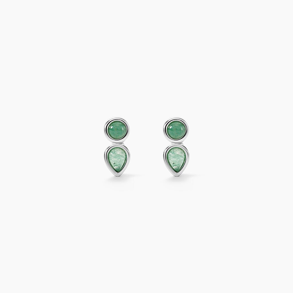Boucles D'Oreilles Puces Evasion Argent Blanc Aventurine - Boucles d'oreilles fantaisie Femme | Histoire d&rsquo;Or