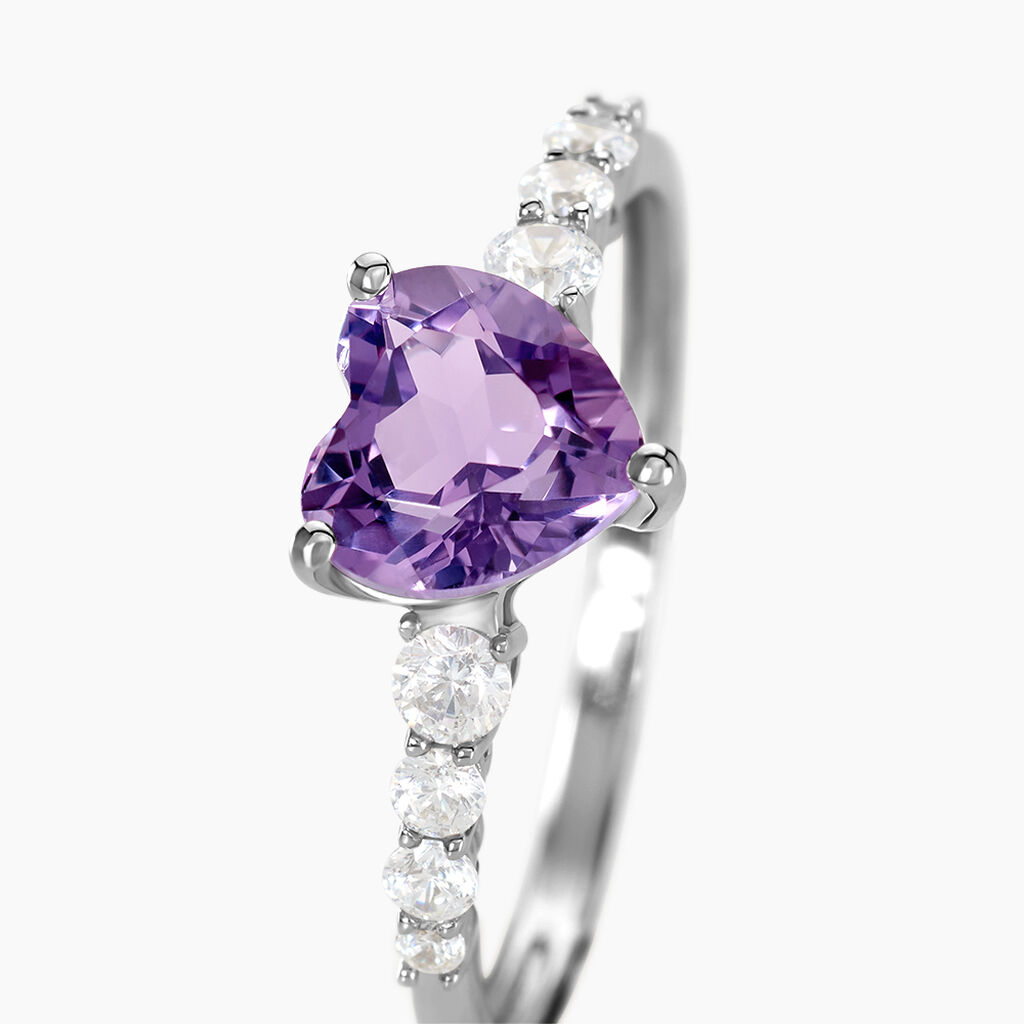 Bague Or Blanc Fany Am&eacute;thyste Oxydes De Zirconium - Bagues solitaires Femme | Histoire d&rsquo;Or